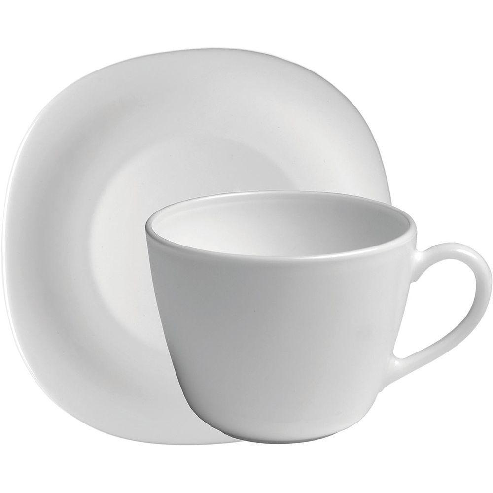 Bormioli Rocco Parma Xícara Chá 7X9X9Cm 220Ml Vidro Temperado Branco 6Pç Com Pires - 1