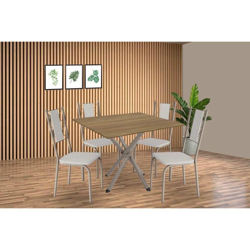 Conjunto: Mesa De Cozinha Volga C- Tampo De Madeira 90cm E 4 Cadeiras Lisboa Niquel-nogueira - Branco - Kappesberg - 1