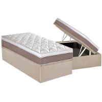 Cama Box Baú Solteiro: Colchão Molas Ensacadas Herval C1624 + Base Crc Suede Clean (88x188) - 1