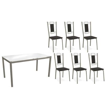 Conjunto: Mesa Sala Jantar Reno C- Tampo De Vidro 150cm E 4 Cadeiras Florença Niquel - Courano Preto - Kappesberg