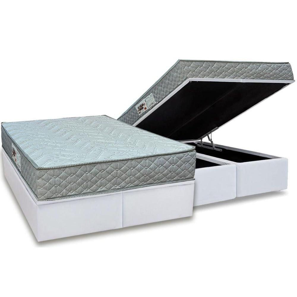 Cama Box Baú Queen: Colchão Espuma D45 Paropas Pasquale Gray + Base Crc Linhão White (158x198) - 1