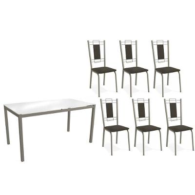 Conjunto: Mesa Sala Jantar Reno C- Tampo De Vidro 150cm E 4 Cadeiras Florença Niquel - Courano Marrom - Kappesberg