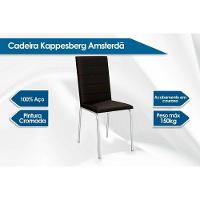 Conjunto: Mesa Sala Jantar Loire C- Tampo De Madeira 90cm + 4 Cadeiras Amsterdã Cromada-capuccino - Kappesberg