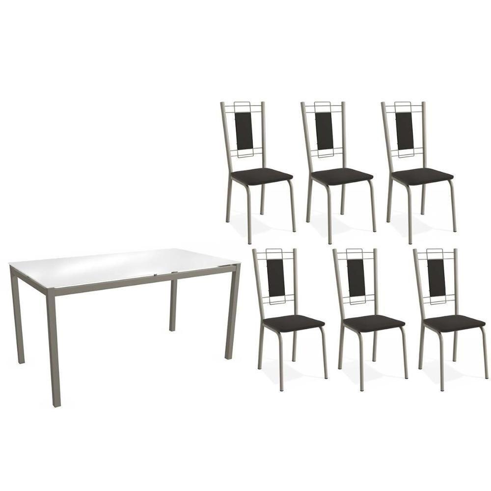 Conjunto: Mesa De Cozinha Reno C- Tampo De Vidro 150cm E 4 Cadeiras Florença Niquel - Courano Preto - Kappesberg - 1