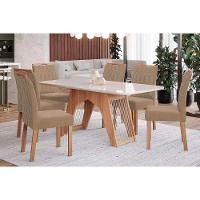 Conjunto: Mesa De Cozinha Carol Tampo Madeirado C- Vidro 180x90cm E 6 Cadeiras Paola Nature-suede Joli Chocolate - Cimol - 1