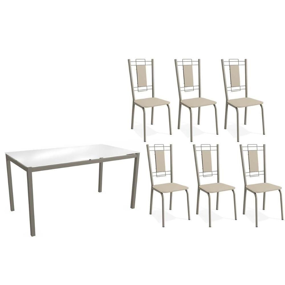 Conjunto: Mesa Sala Jantar Reno C- Tampo De Vidro 150cm E 4 Cadeiras Florença Niquel - Courano Bege - Kappesberg - 1