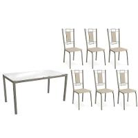 Conjunto: Mesa Sala Jantar Reno C- Tampo De Vidro 150cm E 4 Cadeiras Florença Niquel - Courano Bege - Kappesberg - 1