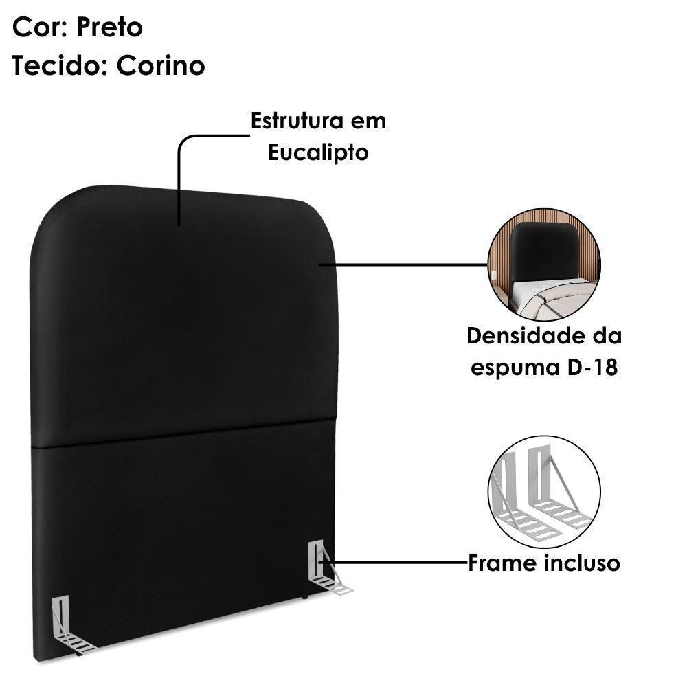 Cabeceira Solteiro 100 Cm Com Frame Alana Corino Preto Artte Preto - 4