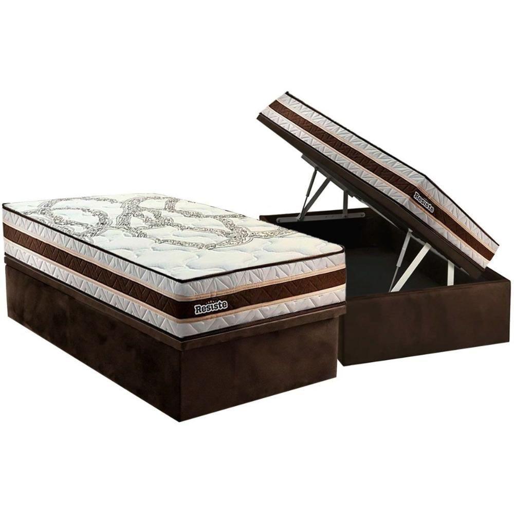 Cama Box Baú Solteiro: Colchão Anatômico Paropas D45 Resiste Hotel + Base Crc Suede Brown (88x188) - 1