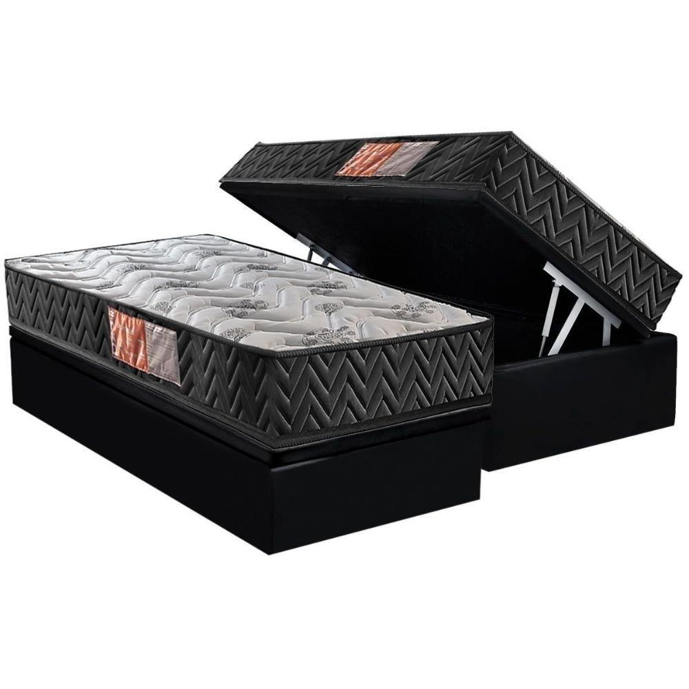 Conjunto Box Baú Solteiro: Colchão Espuma Paropas D23 Pasquale Black + Base Crc Suede Black (88x188) - 1