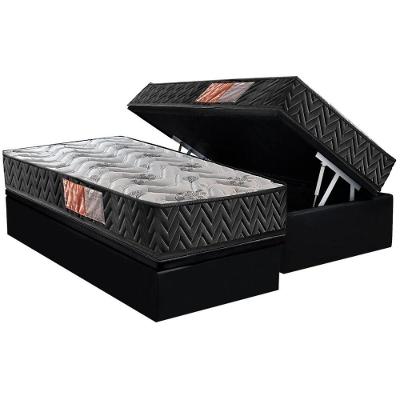 Conjunto Box Baú Solteiro: Colchão Espuma Paropas D23 Pasquale Black + Base Crc Suede Black (88x188)