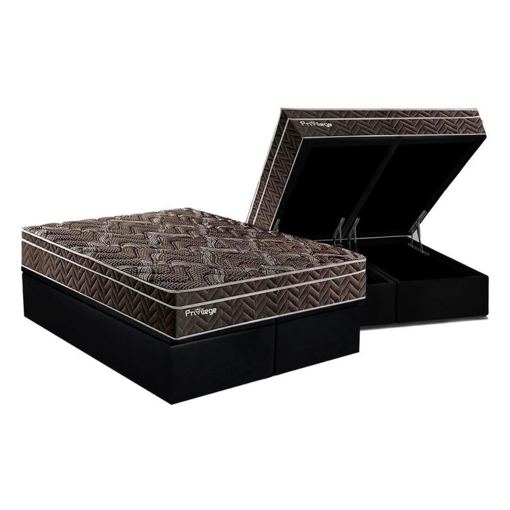 Cama Box Baú Queen: Colchão Molas Ensacadas Paropas Privilege + Base Crc Suede Black (158x198) - 1