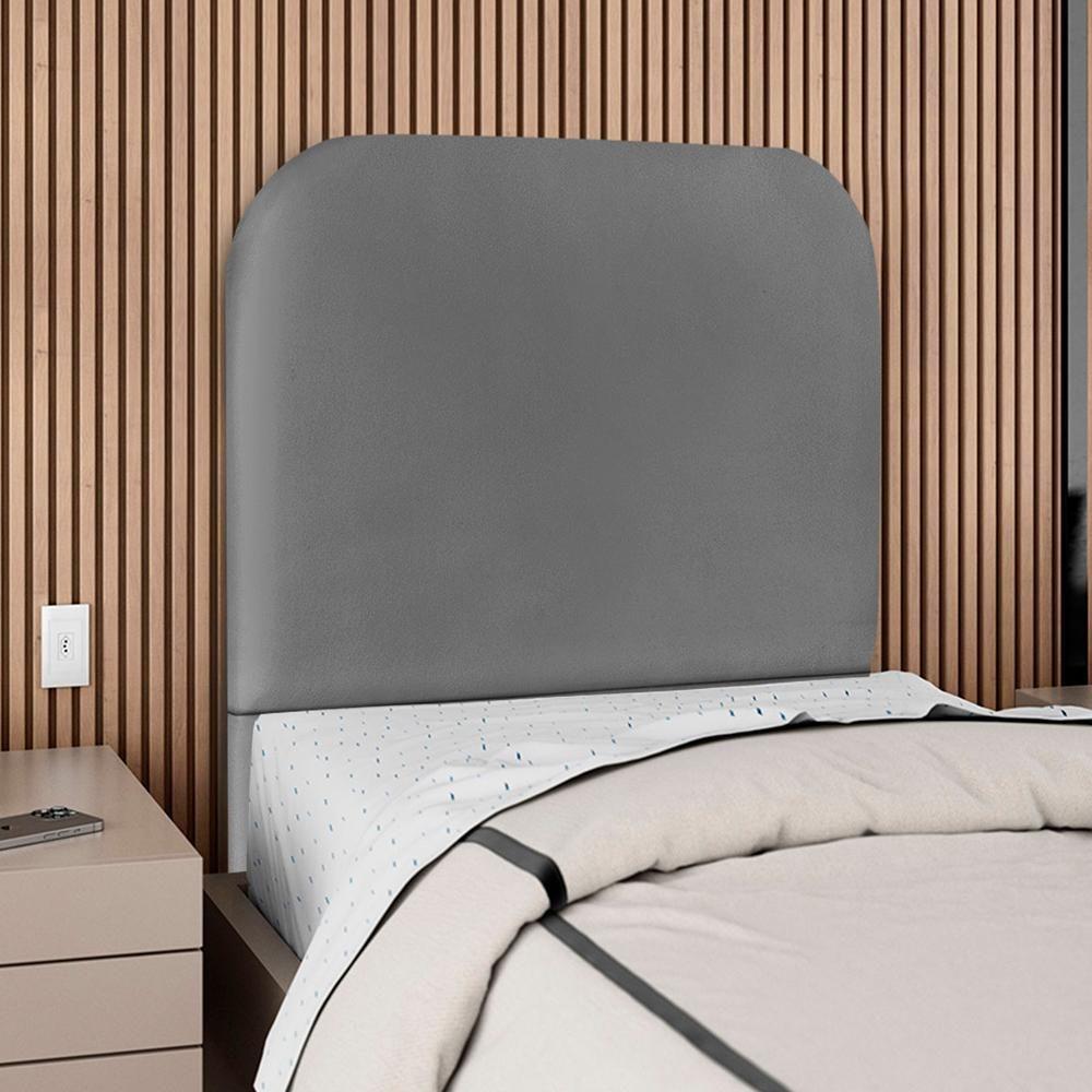 Cabeceira Solteiro 100 Cm Com Frame Alana Corino Cinza Artte Cinza - 2