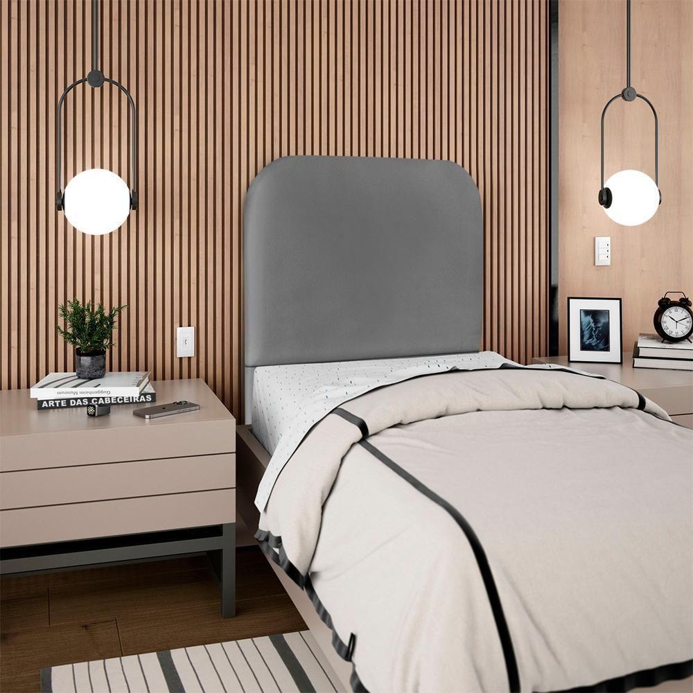 Cabeceira Solteiro 100 Cm Com Frame Alana Corino Cinza Artte Cinza - 8