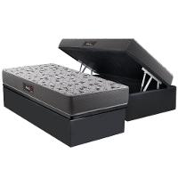 Cama Box Baú Solteiro: Colchão Ortopédico Herval D28 - Ag65 Black + Base Crc Suede Gray (88x188) - 1