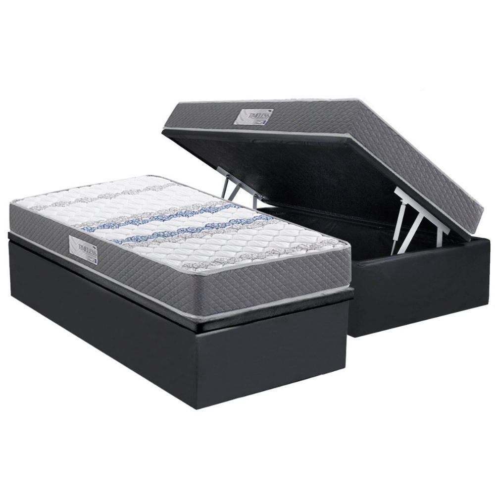 Cama Box Baú Solteiro: Colchão Anatômico Herval D60 - Ag65 Timeless + Base Crc Suede Gray (88x188) - 1