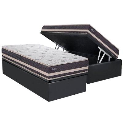 Cama Box Baú Solteiro: Colchão Ortopédico Herval Ag65 Belfort + Base Crc Suede Gray (88x188)