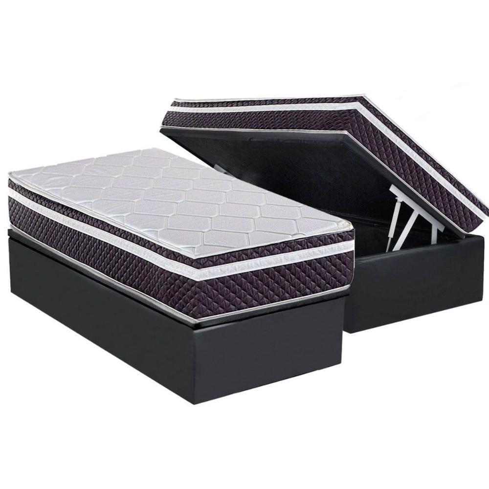 Cama Box Baú Solteiro: Colchão Molas Masterpocket Ensacadas Herval C1789 + Base Crc Suede Gray (88x188) - 1