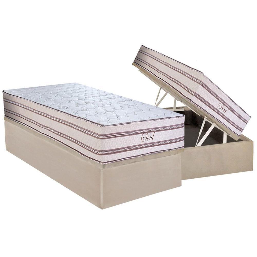 Cama Box Baú Solteiro: Colchão Molas Masterpocket Ensacadas Paropas Soul + Base Crc Suede Clean (88x188) - 1