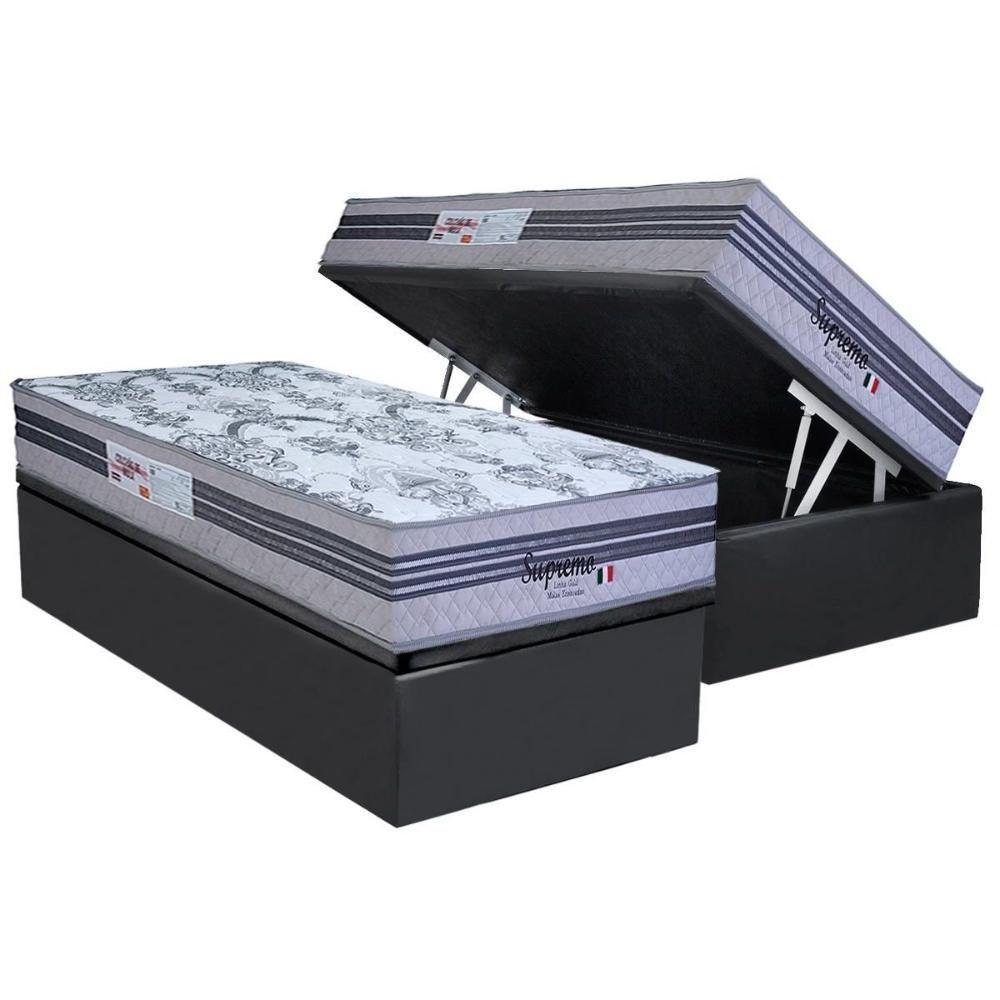 Cama Box Baú Solteiro: Colchão Molas Ensacadas Paropas Supremo Gray + Base Crc Suede Gray (88x188) - 1