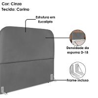 Cabeceira Casal 140 Cm Com Frame Alana Corino Cinza Artte Cinza