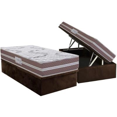 Cama Box Baú Solteiro: Colchão Espuma D33 Herval Long Live + Base Crc Suede Brown (88x188)