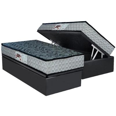 Cama Box Baú Solteiro: Colchão Ortopédico Paropas D23 Ag65 Royalle Rustico + Base Crc Suede Gray (88x188)