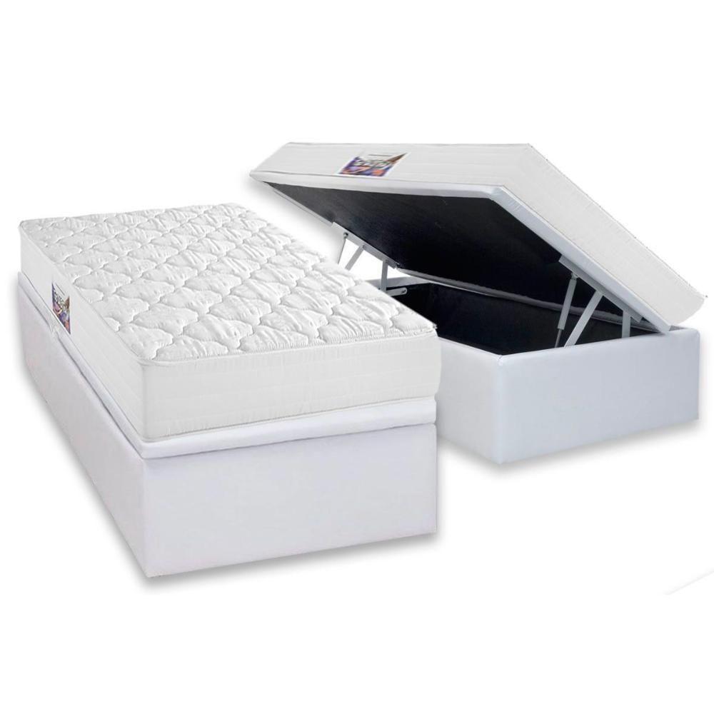 Cama Box Baú Solteiro: Colchão Espuma D45 Herval Top + Base Crc Linhão White (88x188) - 1