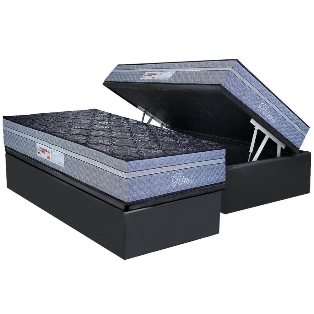 Cama Box Baú Solteiro: Colchão Molas Ensacadas Paropas Petrus Grafite + Base Crc Suede Gray (88x188) - 1