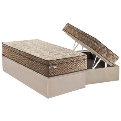 Cama Box Baú Solteiro: Colchão Molas Masterpocket Ensacadas Paropas Safira Uniface + Base Crc Suede Clean (88x188)