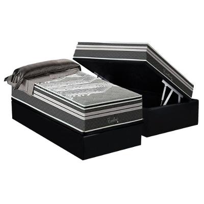 Conjunto Box Baú Solteiro: Colchão Molas Paropas Excellent Grafite + Base Crc Suede Black (88x188)