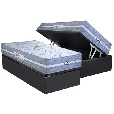 Cama Box Baú Solteiro: Colchão Molas Ensacadas Paropas Like + Base Crc Suede Gray (88x188)