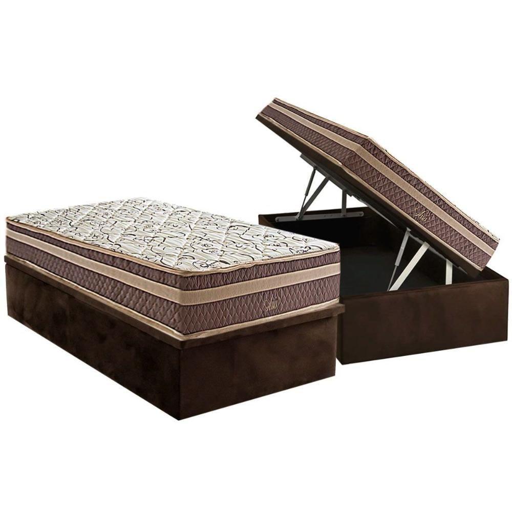 Cama Box Baú Solteiro: Colchão Molas Bonnel Herval Assis + Base Crc Suede Brown (88x188) - 1