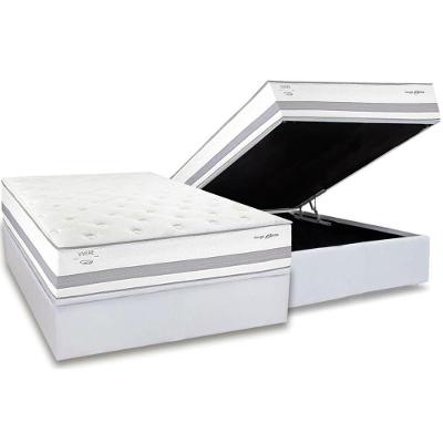Cama Box Baú Casal: Colchão Molas Ensacadas Herval C1741 + Base Crc Linhão White (138x188)
