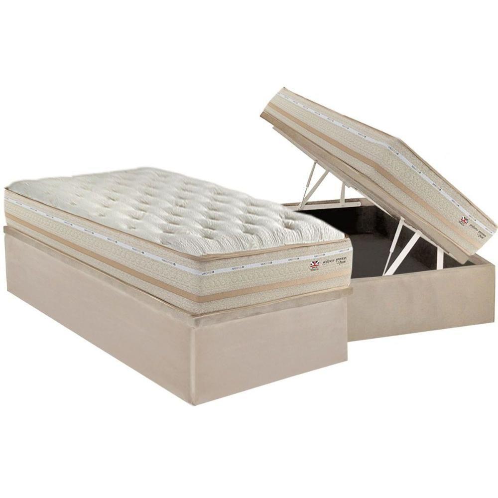 Conjunto Box Baú Solteiro: Colchão Molas Herval Maxspring C1626 + Base Crc Suede Clean (88x188) - 1
