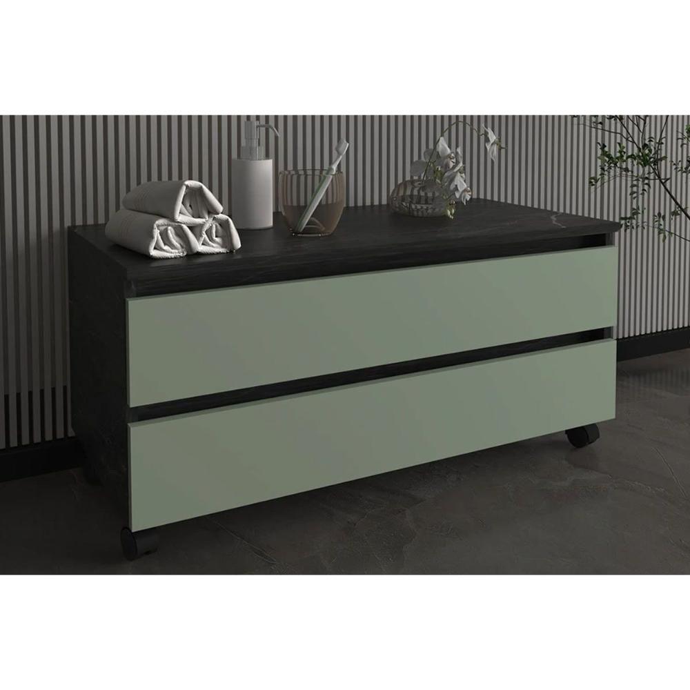 Gabinete De Banheiro C- Rodízio Bn3603 S- Cuba C- 2 Gavetas 80cm Marmore Lunar-verde Mar - Tecno Mobili - 1