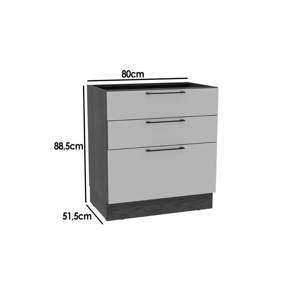 Balcão De Cozinha Amsterdam Ph 3133 C- 3 Gavetas E Divisor De Talheres S- Tampo 80cm Avela - Herval - 3