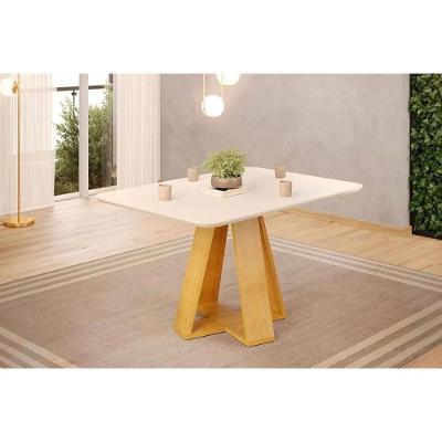 Mesa Multiuso Cozinha Kiara C- Tampo Madeirado C- Vidro Curvo 120x90cm Cedro-off White - Dj Móveis