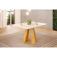 Mesa Multiuso Cozinha Kiara C- Tampo Madeirado C- Vidro Curvo 120x90cm Cedro-off White - Dj Móveis - 1