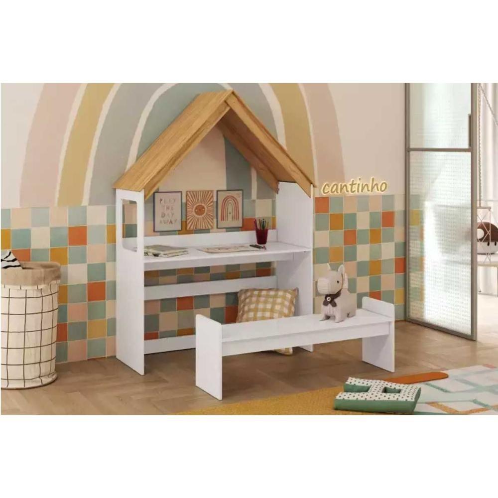 Escrivaninha P- Escritório Casinha C- Banco Branco-amendoa - Peroba - 1