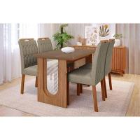 Sala De Jantar Completa Valentina C- Tampo Madeirado 130x80cm E 4 Cadeiras Paola Cinamomo - Carvalho-linho Bege - Cimol - 1