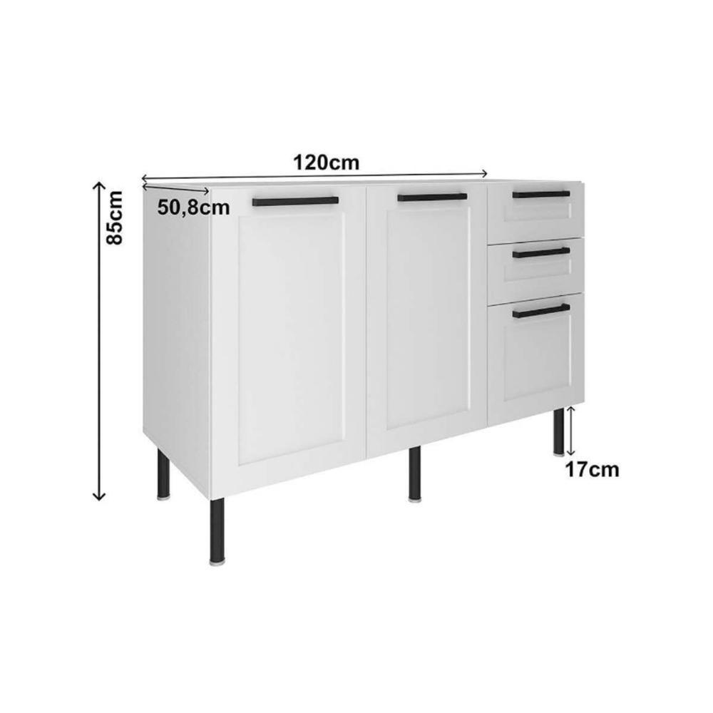 Balcão De Cozinha Modulado Cz-3300 S- Tampo C- 2 Portas E 3 Gavetas 120cm Branco - Tecno Mobili - 3