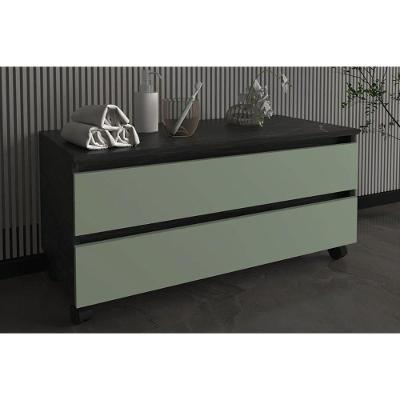 Bancada De Banheiro C- Rodízio Bn3603 S- Cuba C- 2 Gavetas 80cm Marmore Lunar-verde Mar - Tecno Mobili