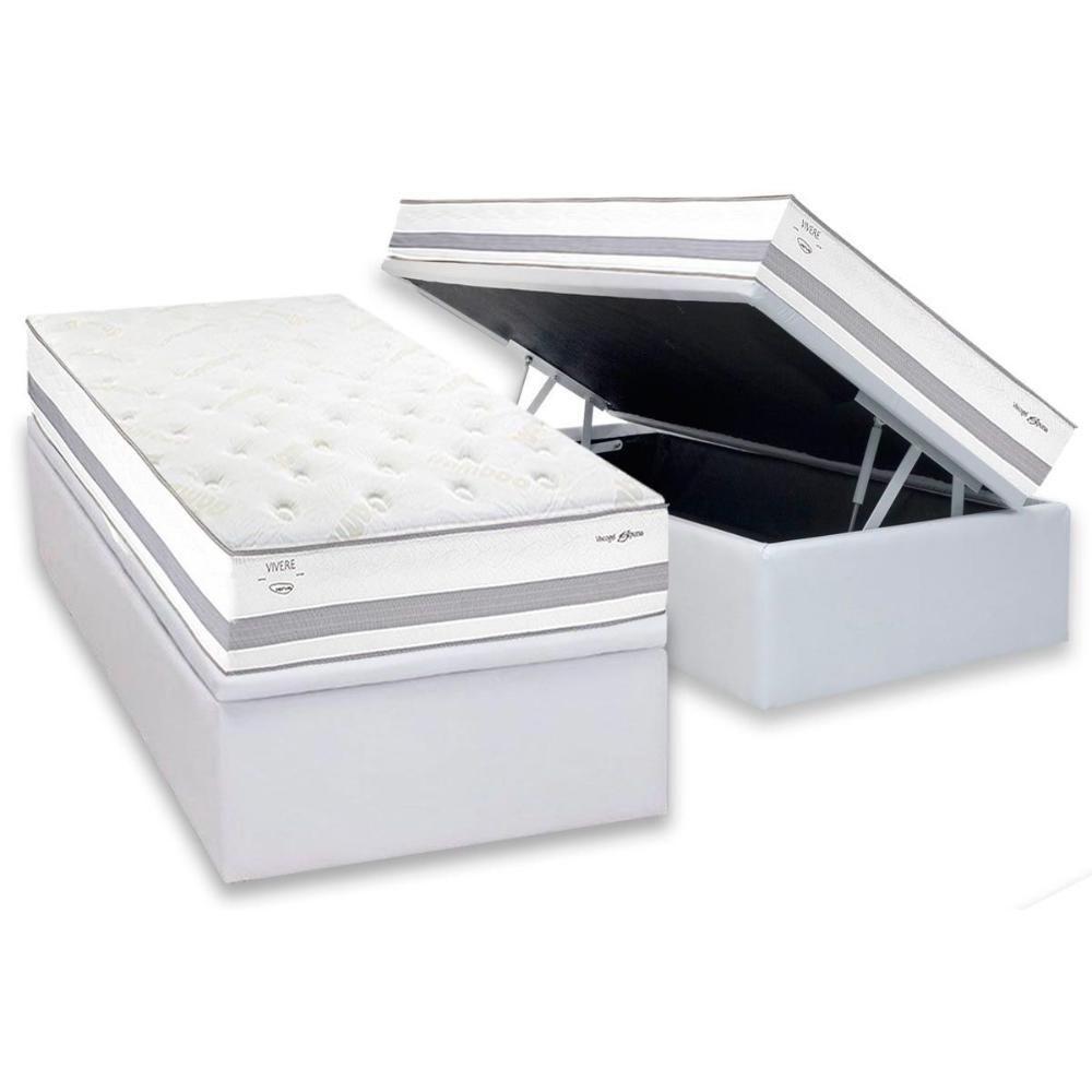 Cama Box Baú Solteiro: Colchão Molas Masterpocket Ensacadas Herval C1741 + Base Crc Linhão White (88x188) - 1