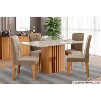 Mesa Multiuso Cozinha Ana C- Tampo Madeirado C- Vidro 130x80cm Nature-off White - Cimol - 4