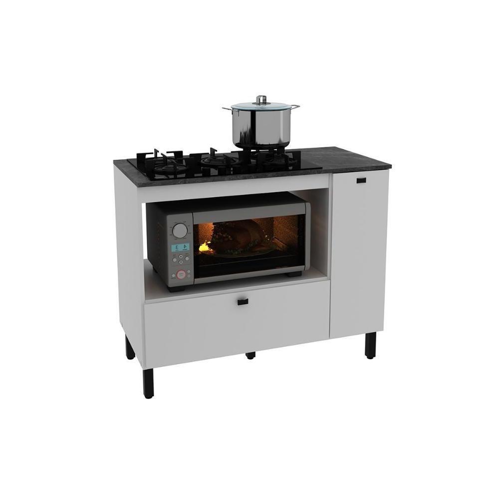 Balcão De Cozinha P- Cooktop C- Tampo Bl3316 C- 2 Portas E 1 Nicho 100cm Branco-marmore Lunar - Tecno Mobili - 1