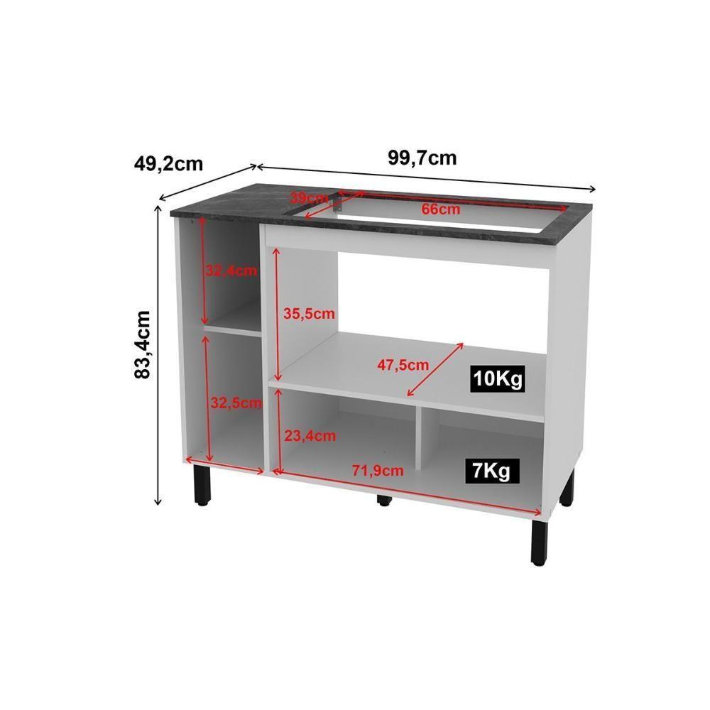 Balcão De Cozinha P- Cooktop C- Tampo Bl3316 C- 2 Portas E 1 Nicho 100cm Branco-marmore Lunar - Tecno Mobili - 2