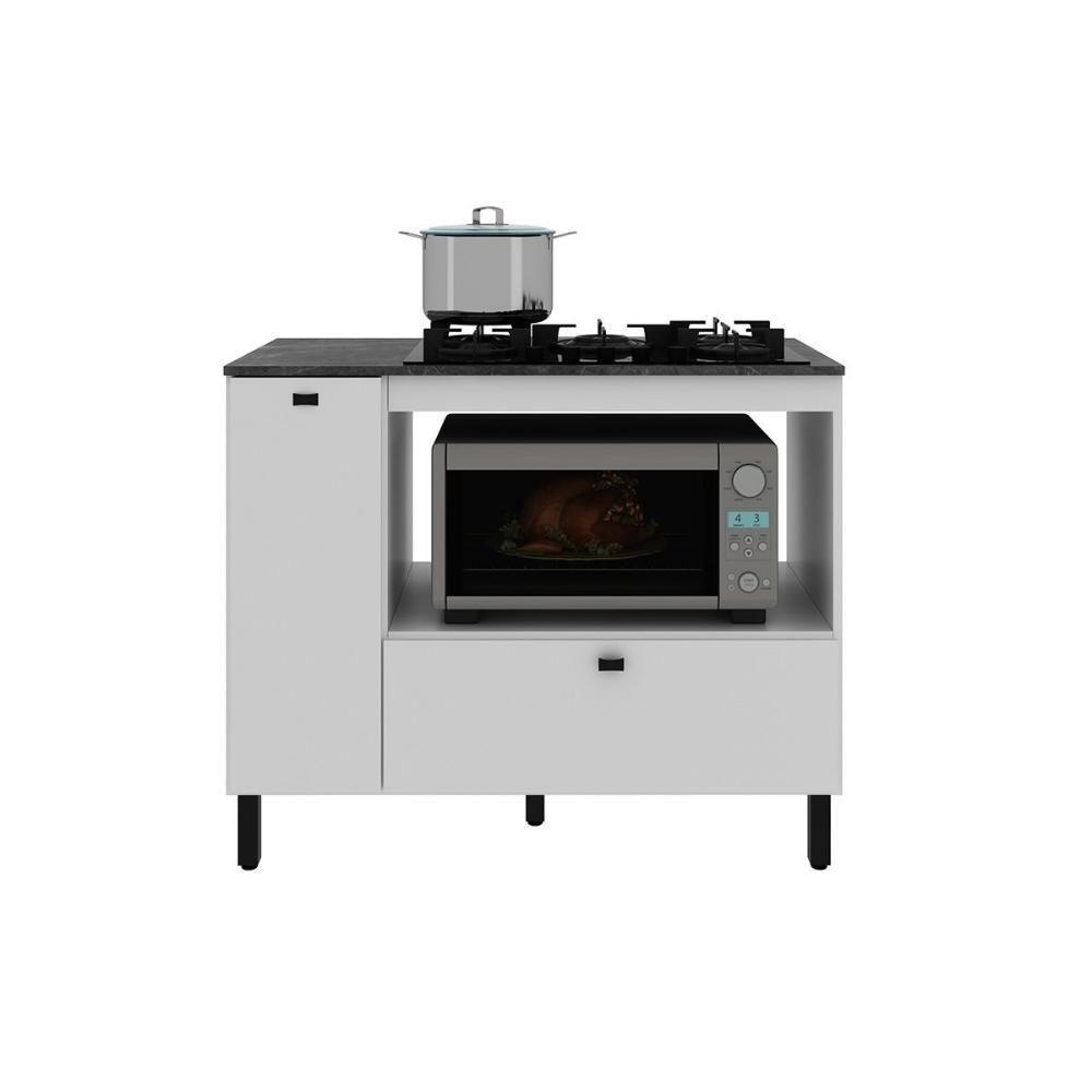 Balcão De Cozinha P- Cooktop C- Tampo Bl3316 C- 2 Portas E 1 Nicho 100cm Branco-marmore Lunar - Tecno Mobili - 5