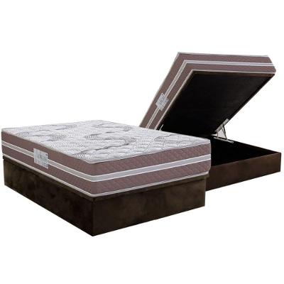 Cama Box Baú Casal: Colchão Espuma D33 Herval Long Live + Base Crc Suede Brown (138x188)