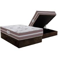 Cama Box Baú Casal: Colchão Espuma D33 Herval Long Live + Base Crc Suede Brown (138x188) - 1